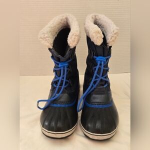 Sorel Womens Size 6 Waterproof Lace Up Mid Calf Boots Blue Warm Faux Fur